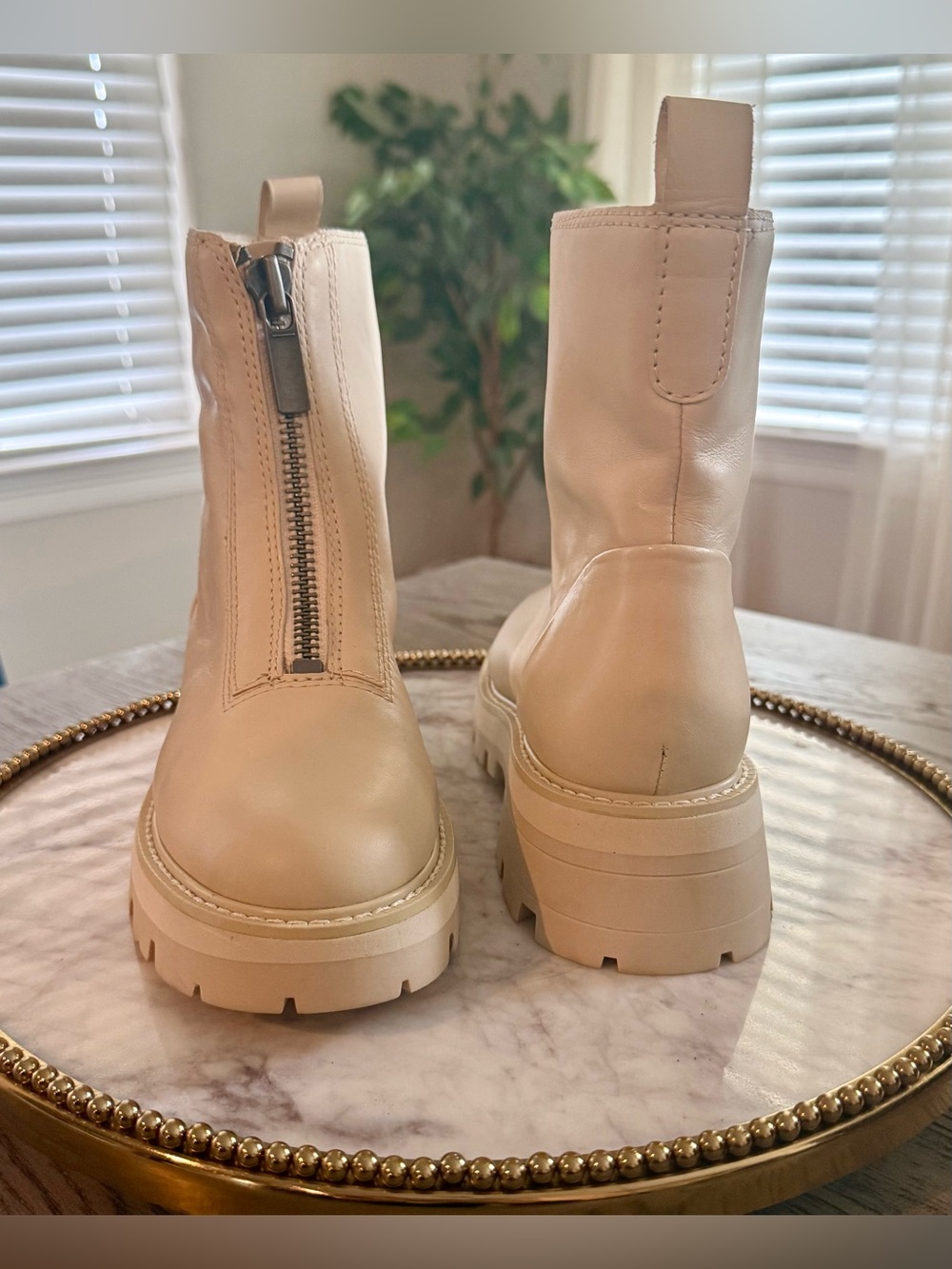 Gianni Bini x Nastia Liukin Cream Zip-Up Lug Sole Boots | Sz. 6